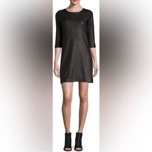 My Tribe Black Bodycon Genuine Leather Front Cashmere Dress Long Sleeves Size S